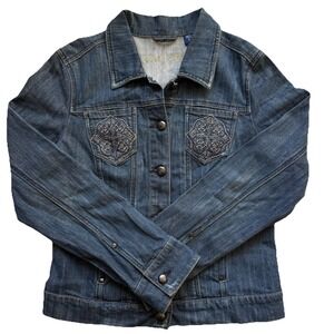 Code Bleu Denim Jean Jacket Size M - Embroidered Pockets Medium Wash EUC